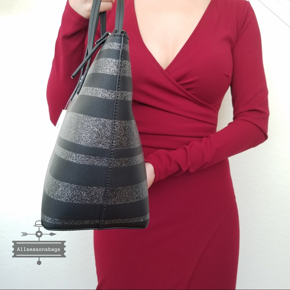 Kate spade HANI Haven lane stripe black grey tote - Picture 3 of 7